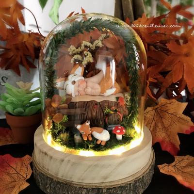 Dome en verre theme renard jardin miniature cadeau bebe poetique feerique a personnaliser