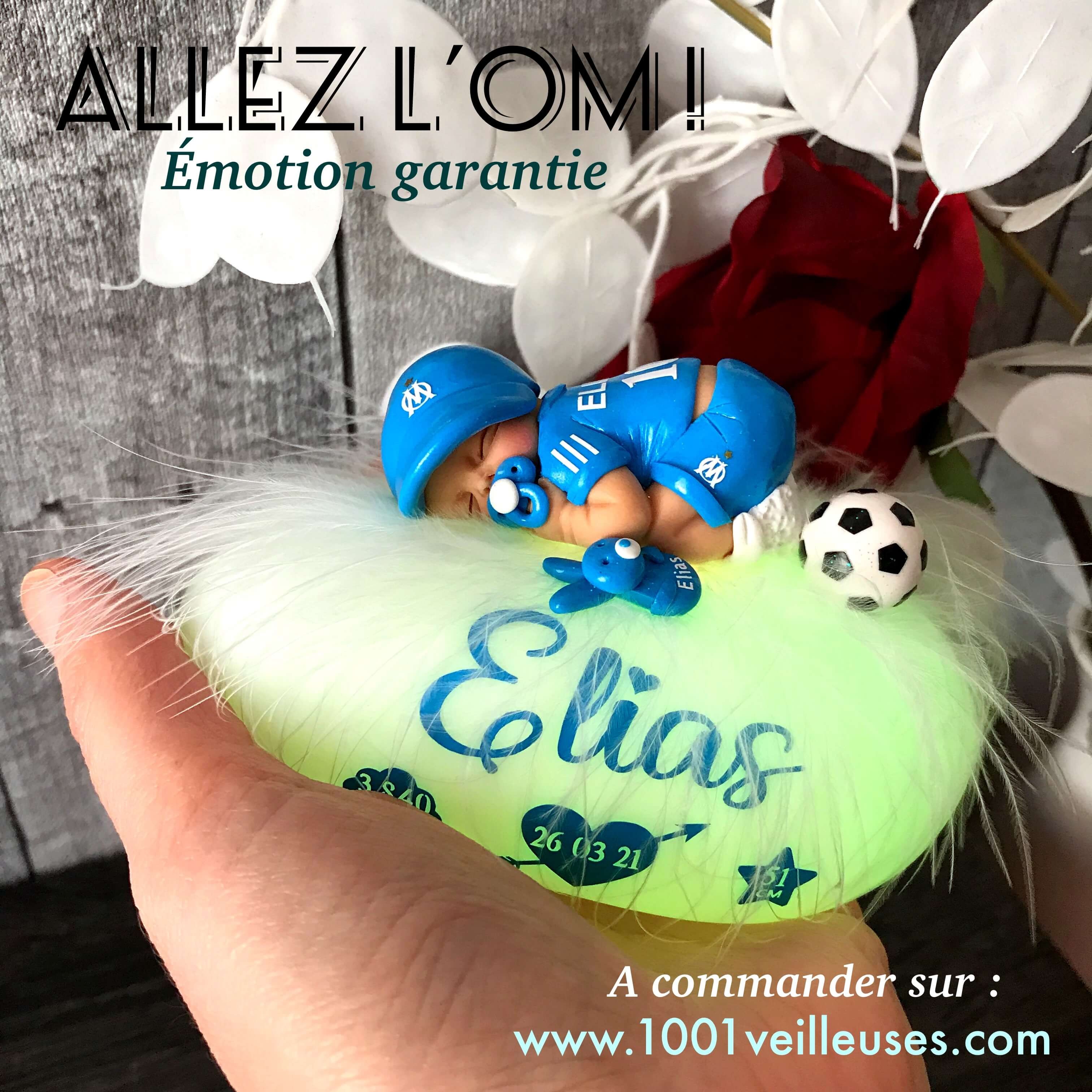 Veilleuse personnalisable prenom - bébé foot OM