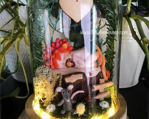 cloche led le lion et le rat, cadeau de naissance, fable de la fontaine