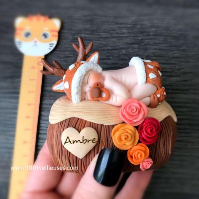 Figurine personnalisée bébé fimo - thème faon