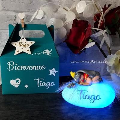 Gorgeous personalized box with Dumbo baby nightlight in polymer clay (fimo) and matching gift box