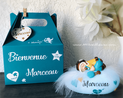 veilleuse bébé personnalisé - garçon aviateur - création fimo - cadeau bébé personnalisable