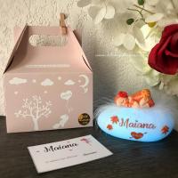 Joli cadeau de naissance pour fille - souvenir original de naissance - veilleuse multicolore avec bébé artisanal en fimo