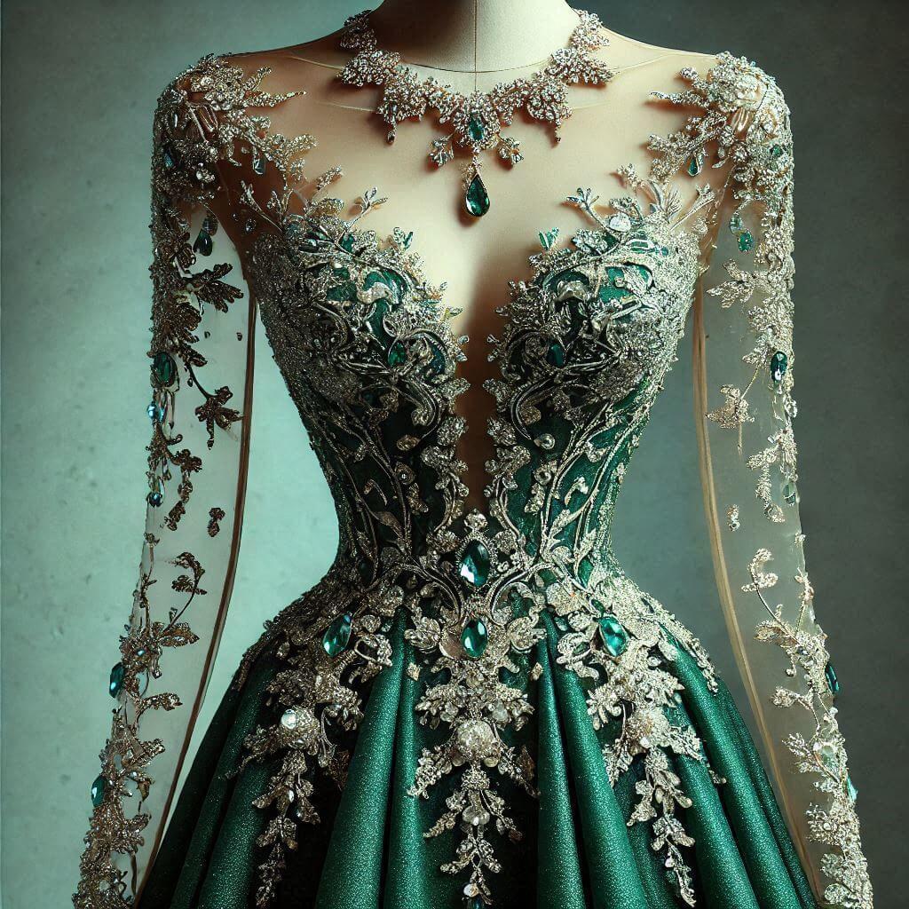 Arobe de soiree elegante en vert emeraude 1