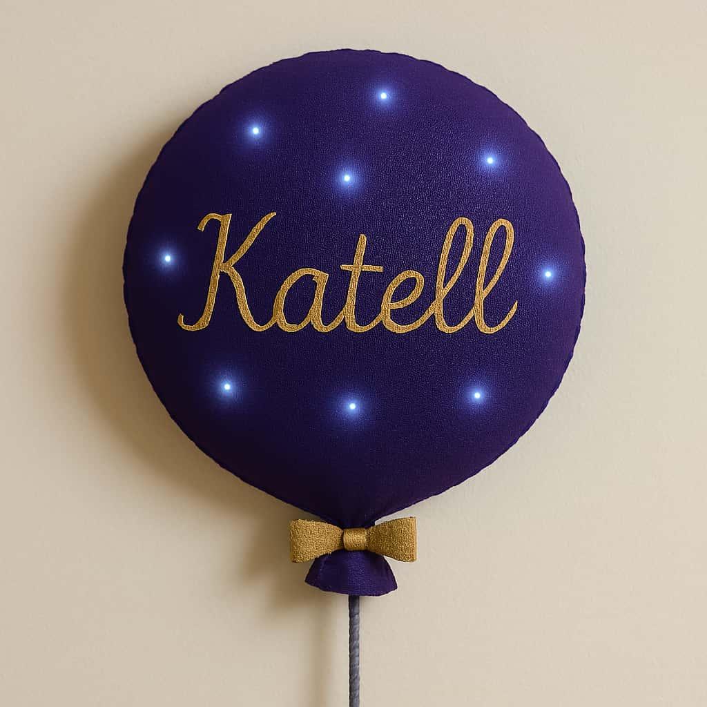 Ballon led mural personnalisé avec le prénom Katell couleur bleu nuit lumineux déco murale