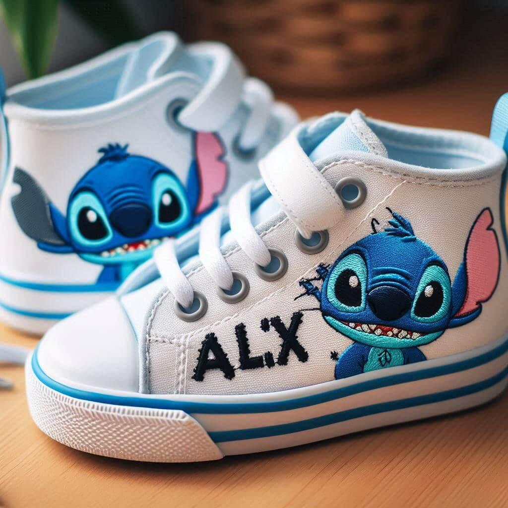 Baskets pour enfant personnalisee avec le prenom alix theme stitch 1