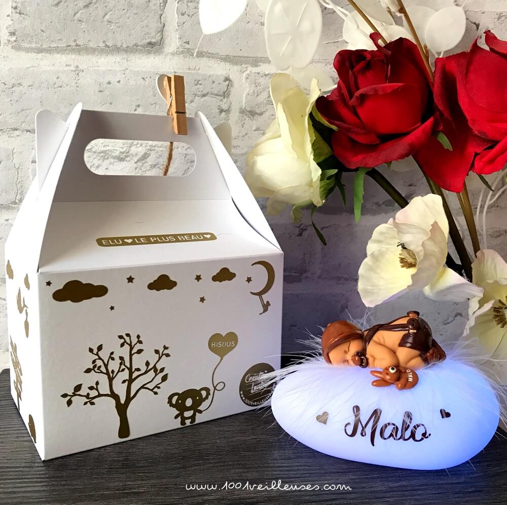 Boite cadeau bebe veilleuse garcon