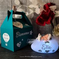 Magnifique veilleuse bebe chat a personnaliser avec boite cadeau de naissance