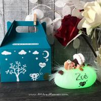 Personalized baby girl gift set, night light with baptism dress and cuddly toy, offered with customizable gift box