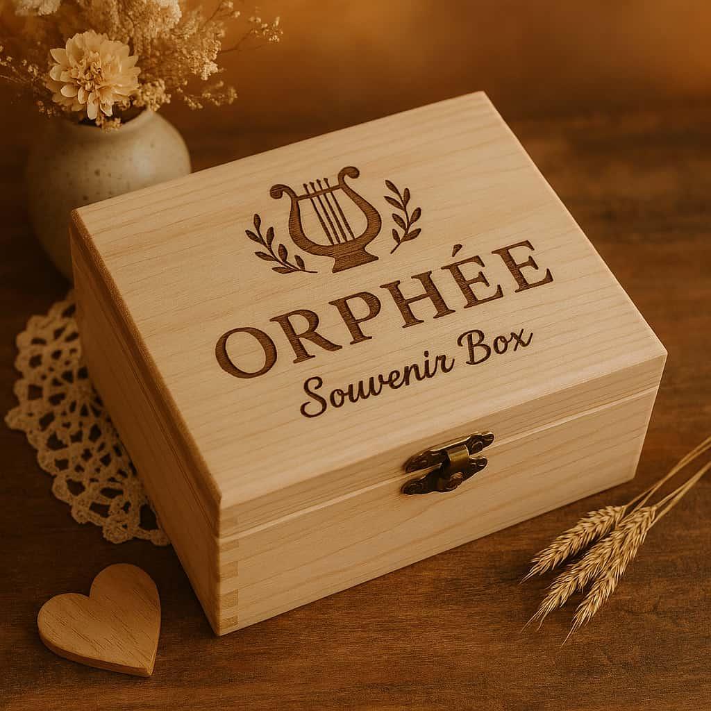 Boîte souvenir en bois personnalisée avec le prénom Orphée