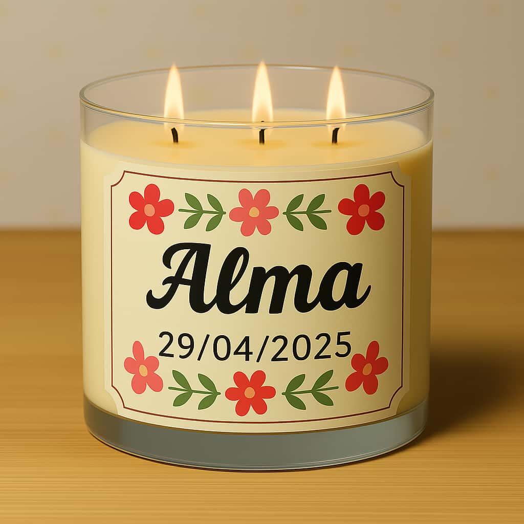 Bougie personnalisee avec le prenom alma date de naissance cadeau bebe