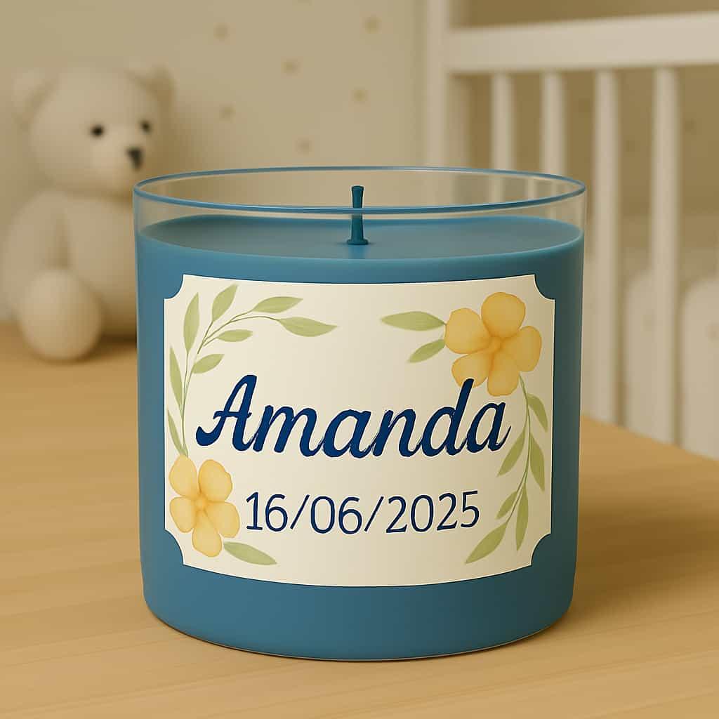 Bougie personnalisee avec le prenom amanda et date de naissance cadeau bebe