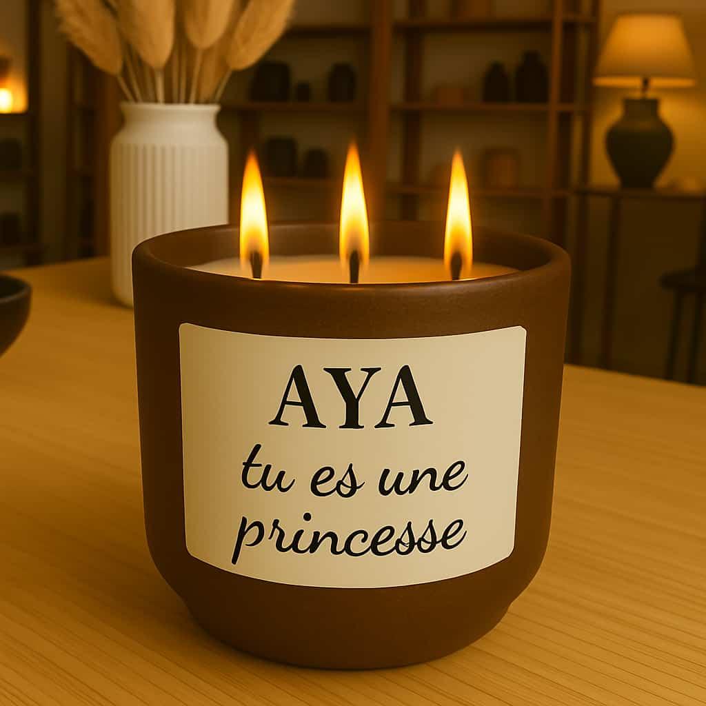 Bougie personnalisee avec le prenom aya message t es une princesse