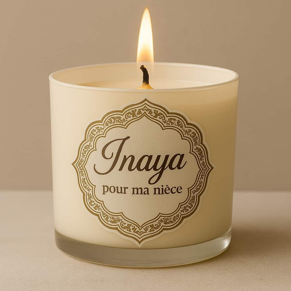 Bougie personnalisee avec le prenom inaya cadeau pour niece style oriental