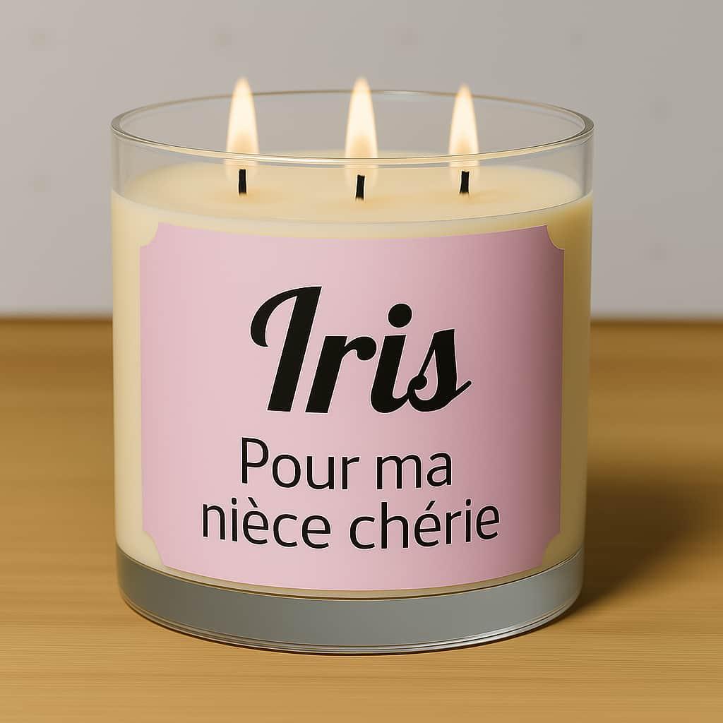 Bougie personnalisee avec le prenom iris cadeau filleule