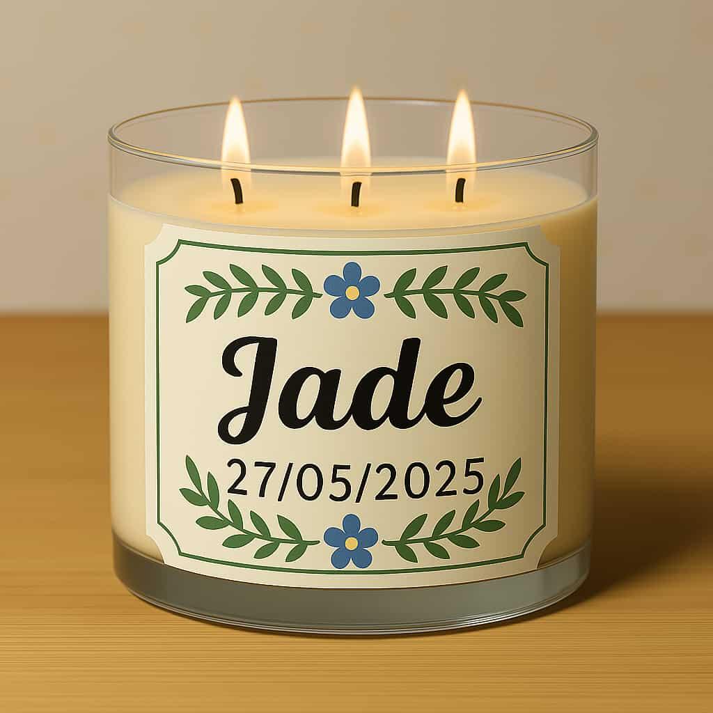 Bougie personnalisee avec le prenom jade et date de naissance