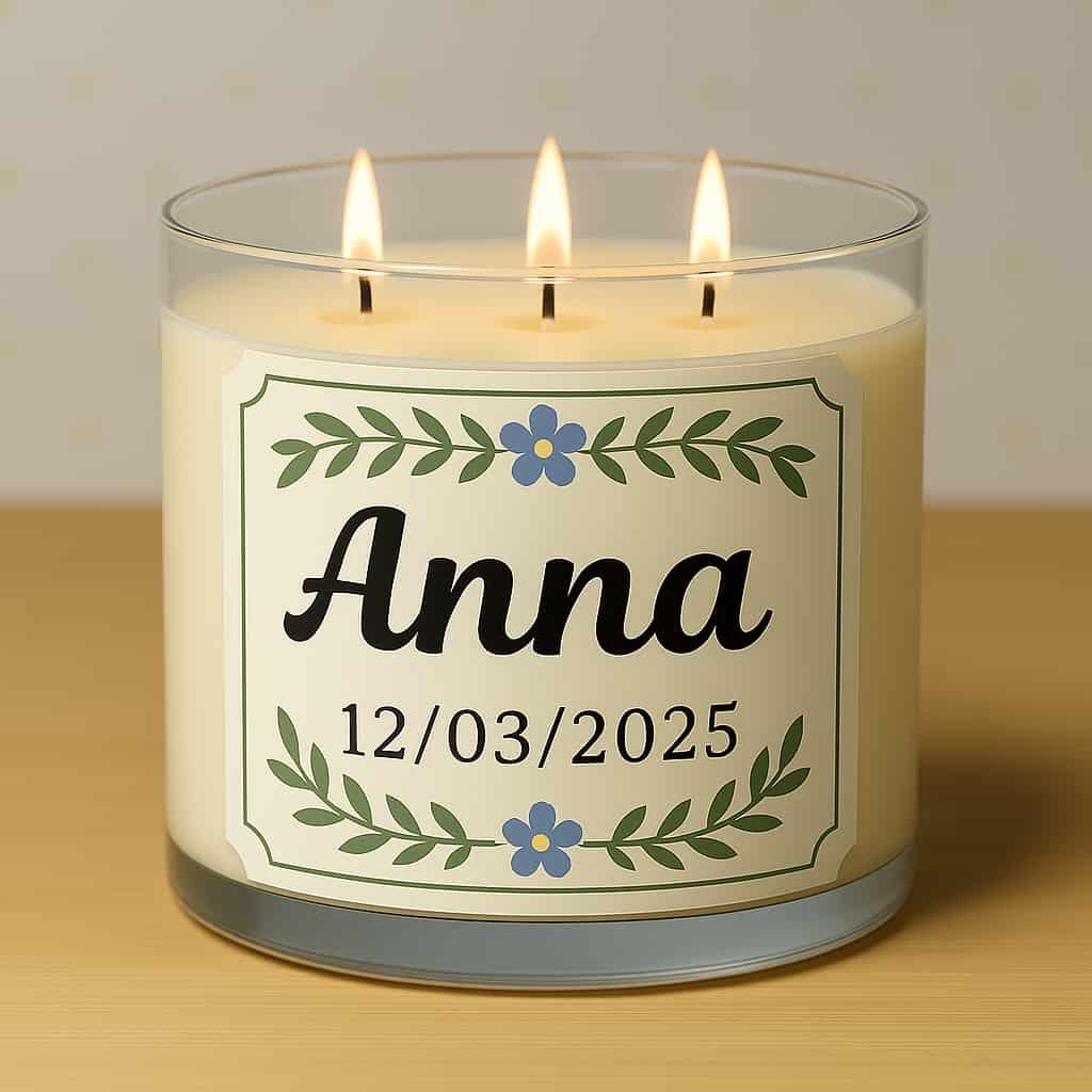 Bougie personnalisee bebe avec la date de naissance exemple avec le prenom anna