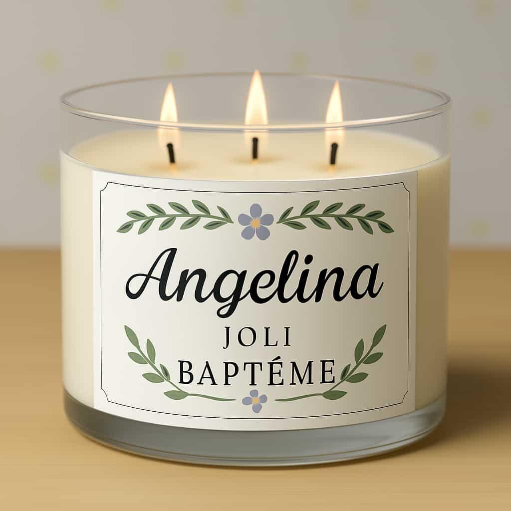 Bougie personnalisee pour bapteme fille avec le prenom angelina