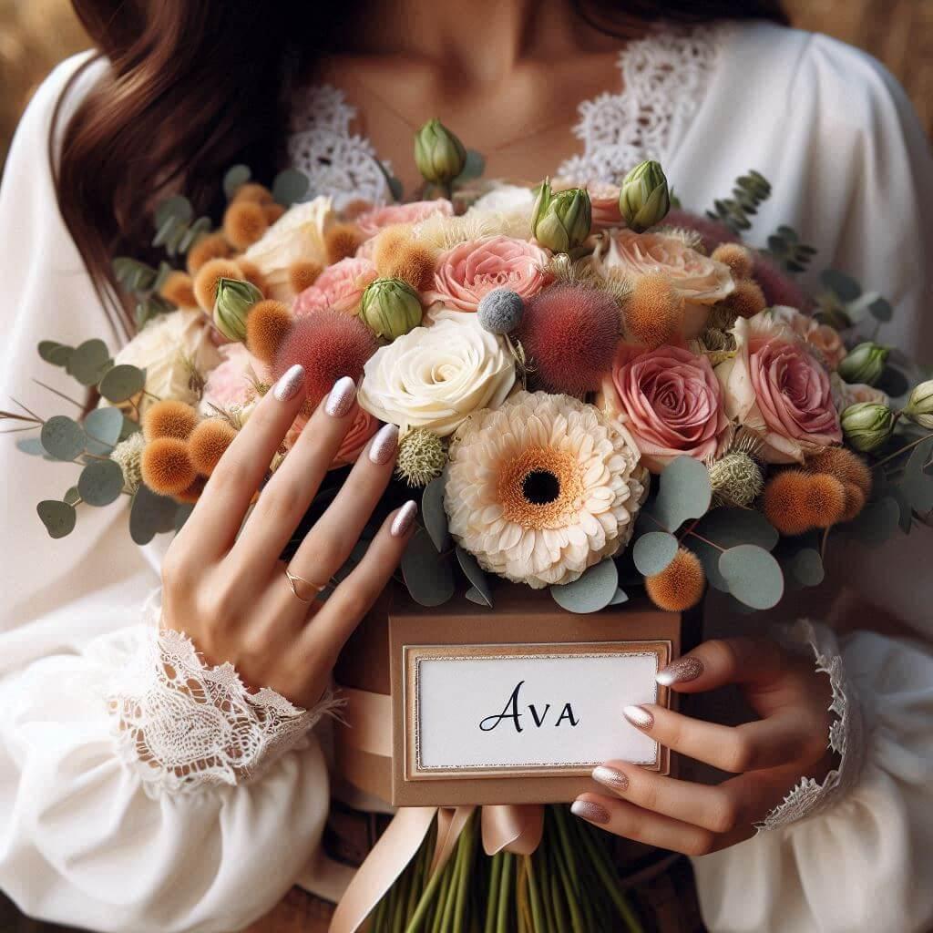 Bouquet de fleurs personnalise avec le prenom ava