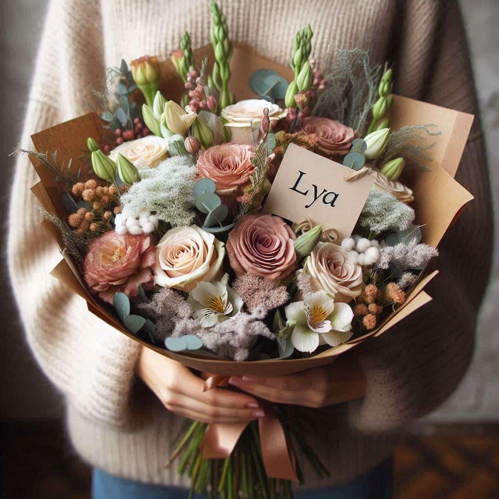 Bouquet de fleurs personnalise avec le prenom lya