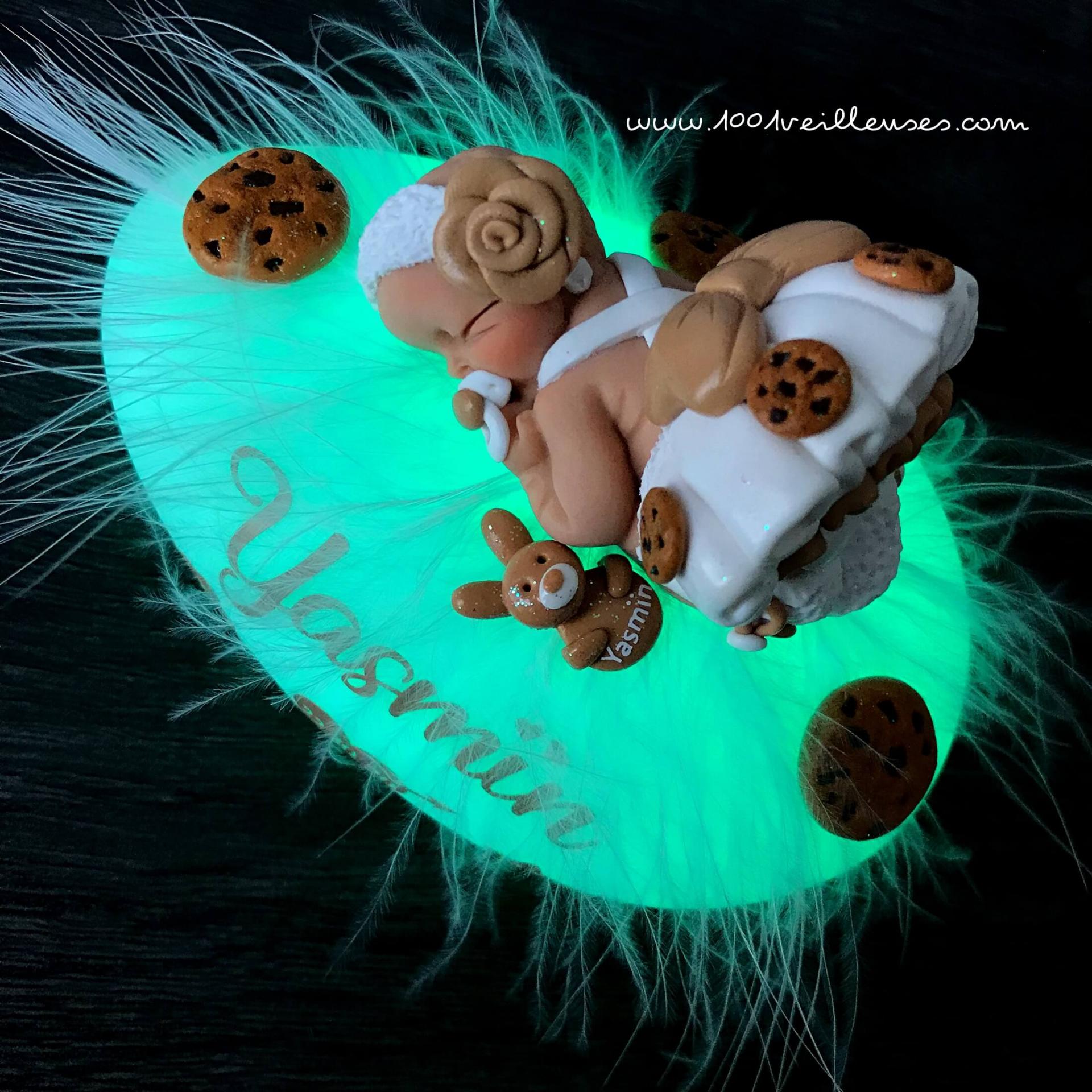 Veilleuse personnalisée - bébé cookies avec son petit doudou