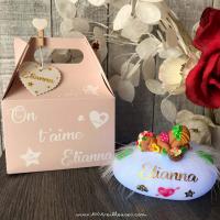 conjunto de regalo de nacimiento para niña - hermosa lámpara artesanal - caja de regalo personalizable