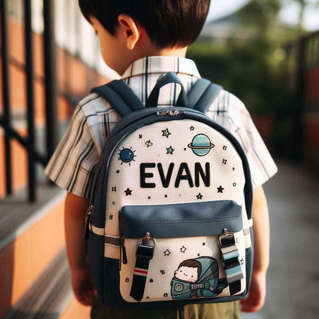 Cartable d enfant personnalise avec le prenom evan