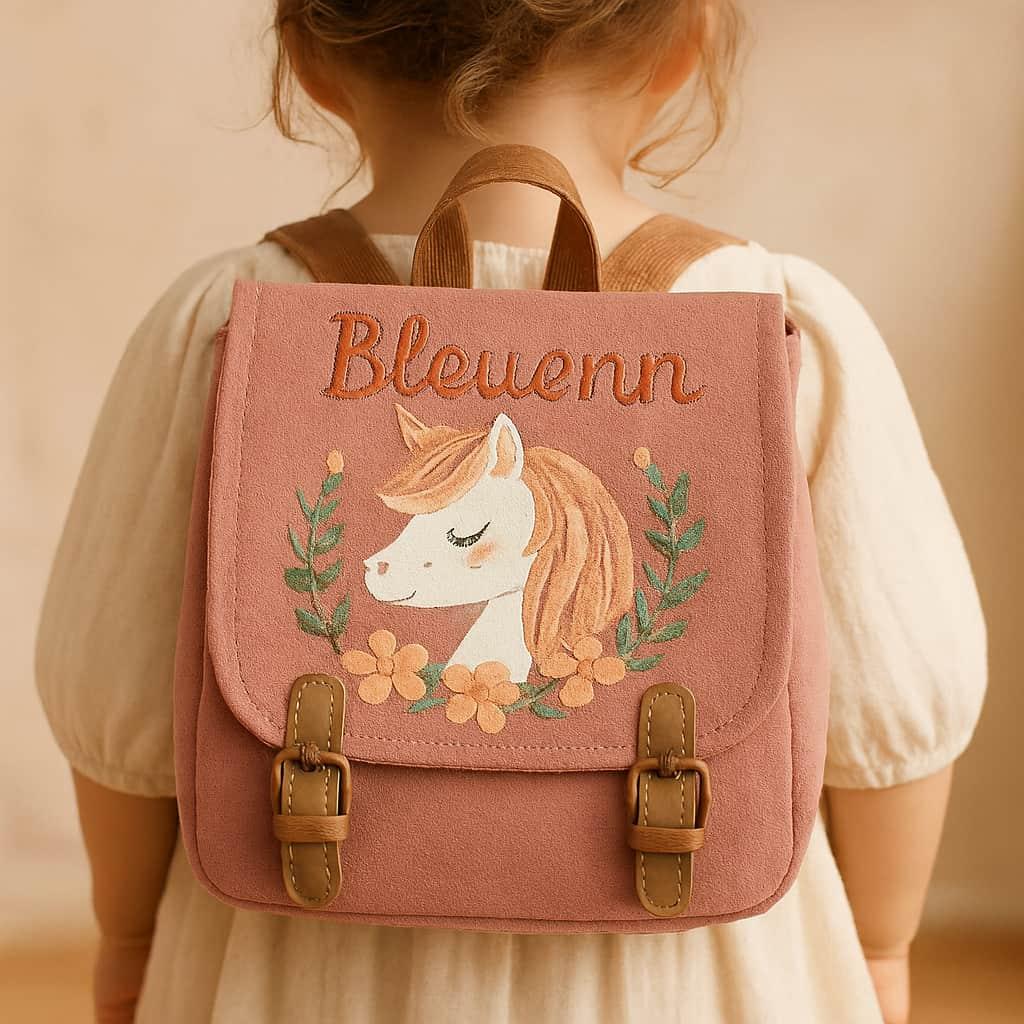 Cartable personnalisé avec le prénom Bleuenn thème licorne