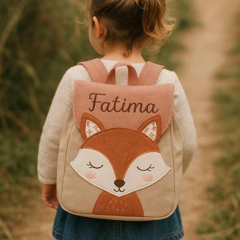 Cartable pour une petite fille personnalise avec le prenom fatima theme renard