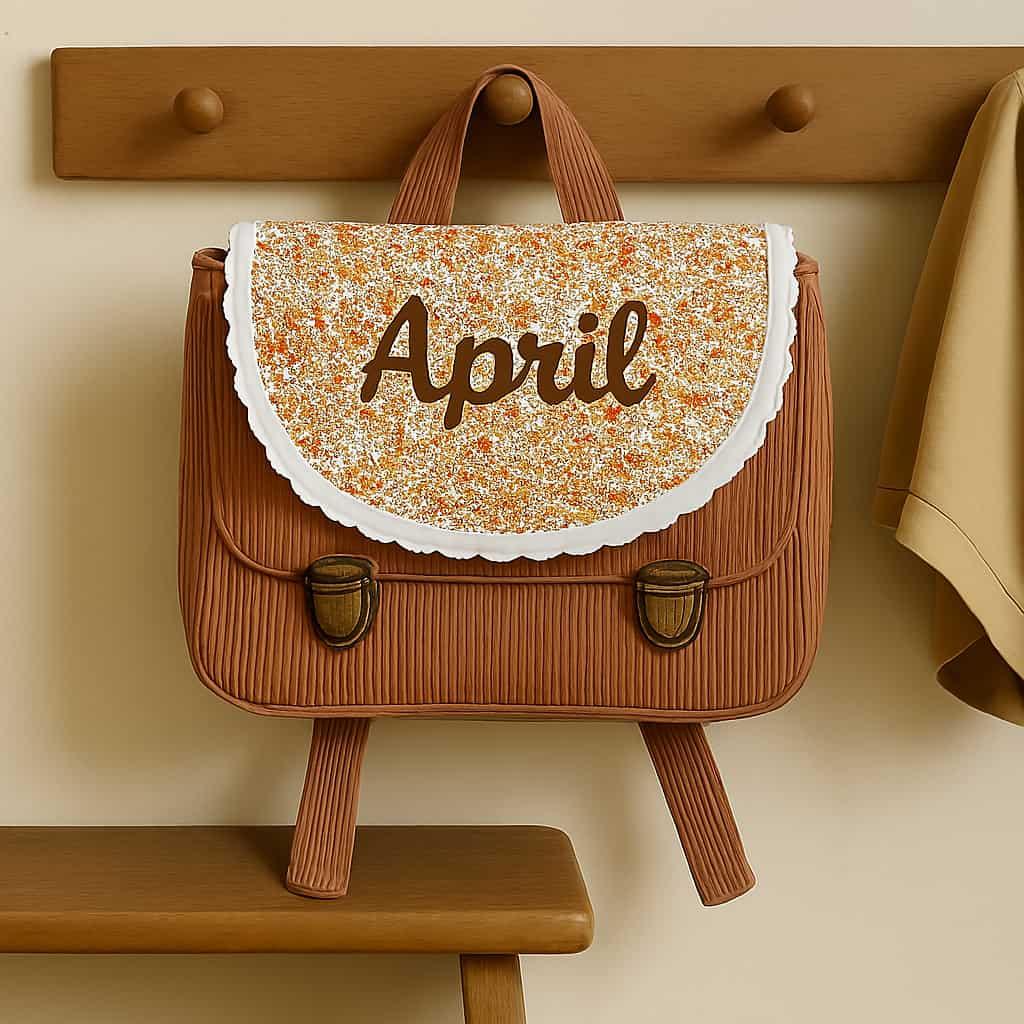 Cartable vintage artisanal personnalisé avec le prénom April