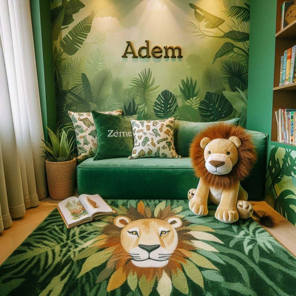 Chambre deco jungle personnalisee avec le prenom adem