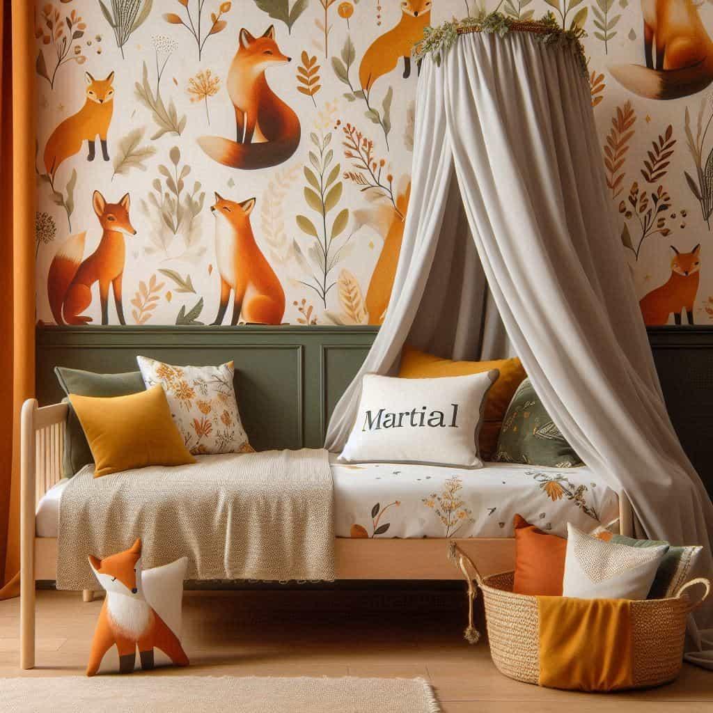 Chambre deco renard vintage personnalise avec le prenom martial pour enfant