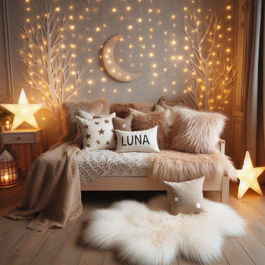 Chambre decoration foret enchantee prenom luna