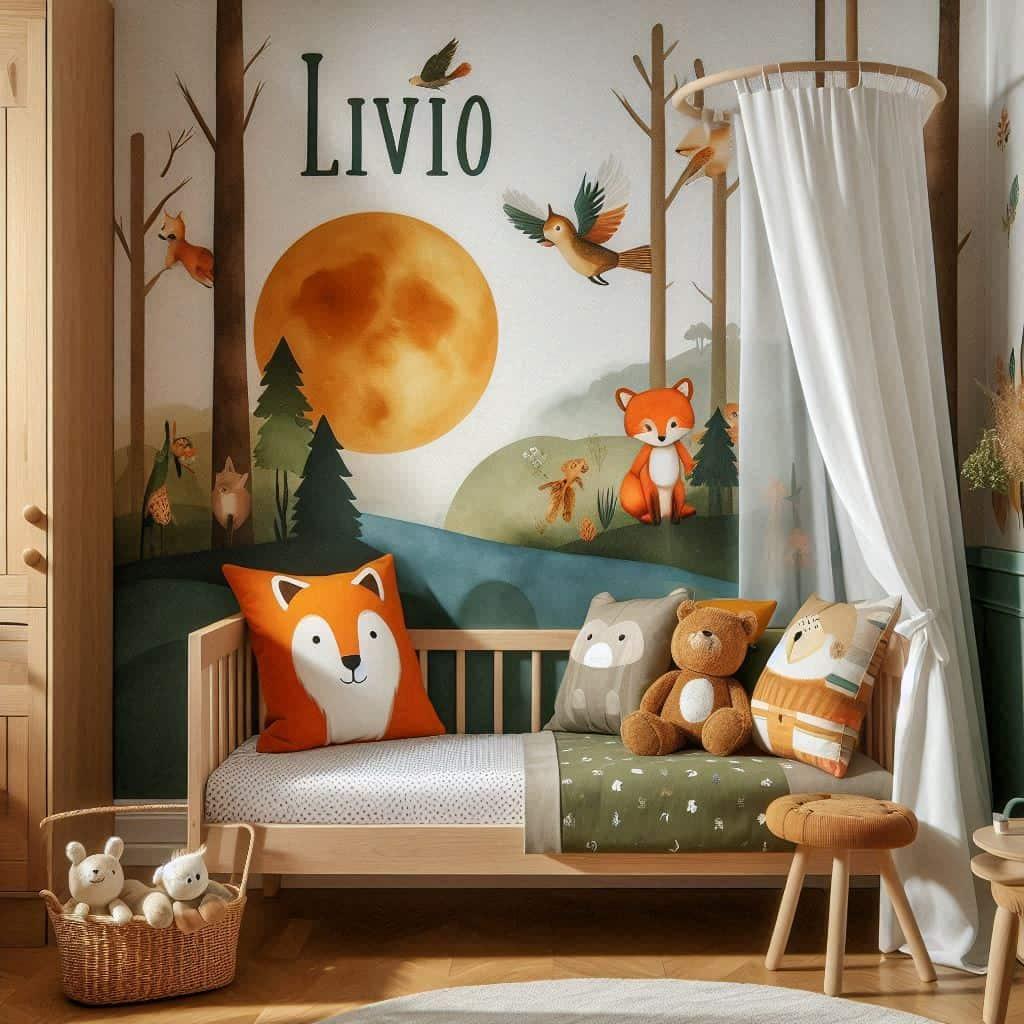 Chambre decoration renard personnalisee avec le prenom livio