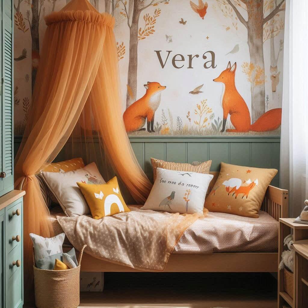 Chambre decoration theme renard personnalisee avec le prenom vera
