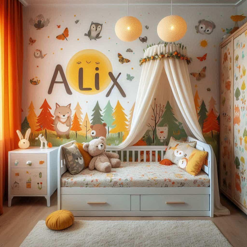 Chambre enfant deco theme des animaux personnalise avec le prenom alix