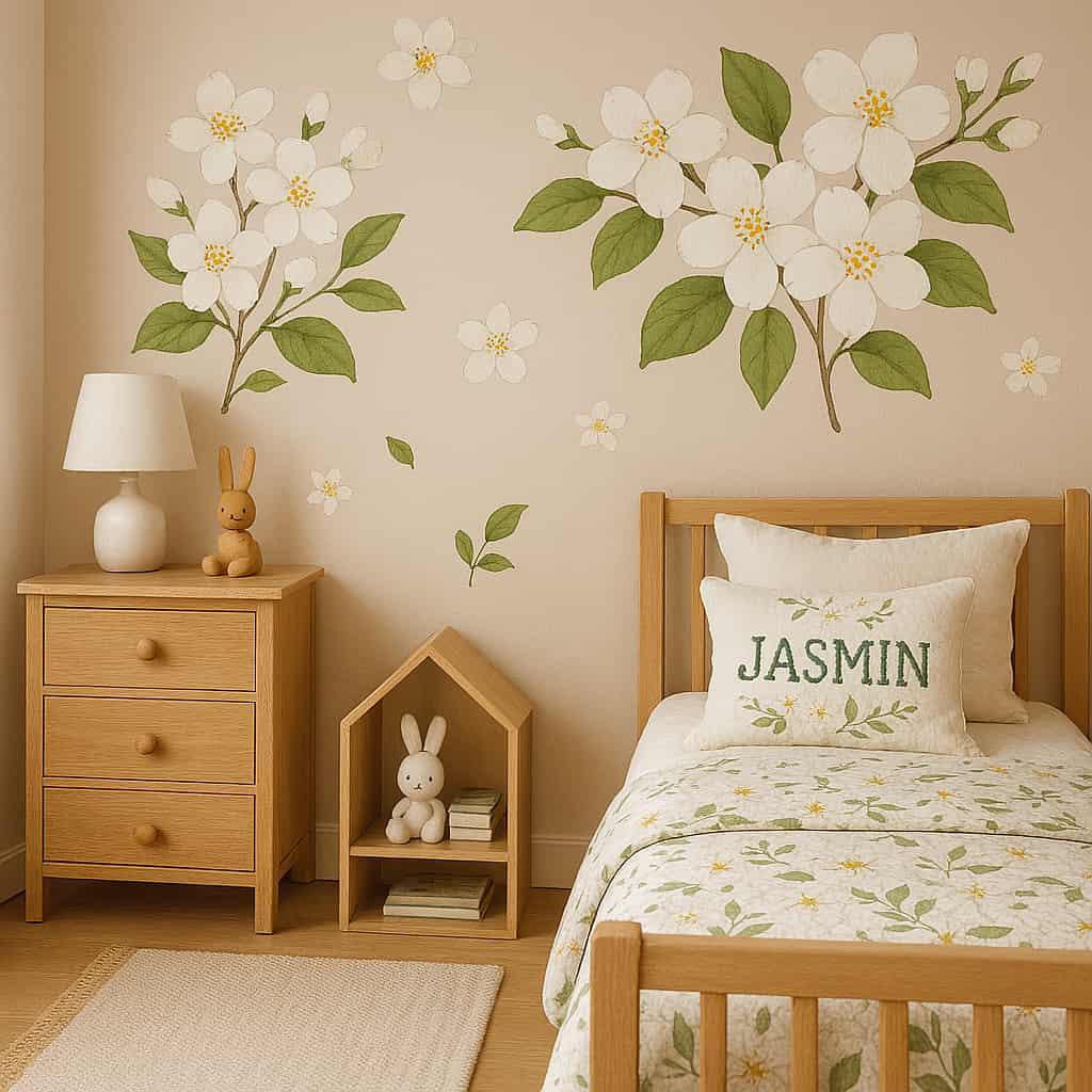 Chambre jasmin deco pour un enfant qui se nomme jasmin
