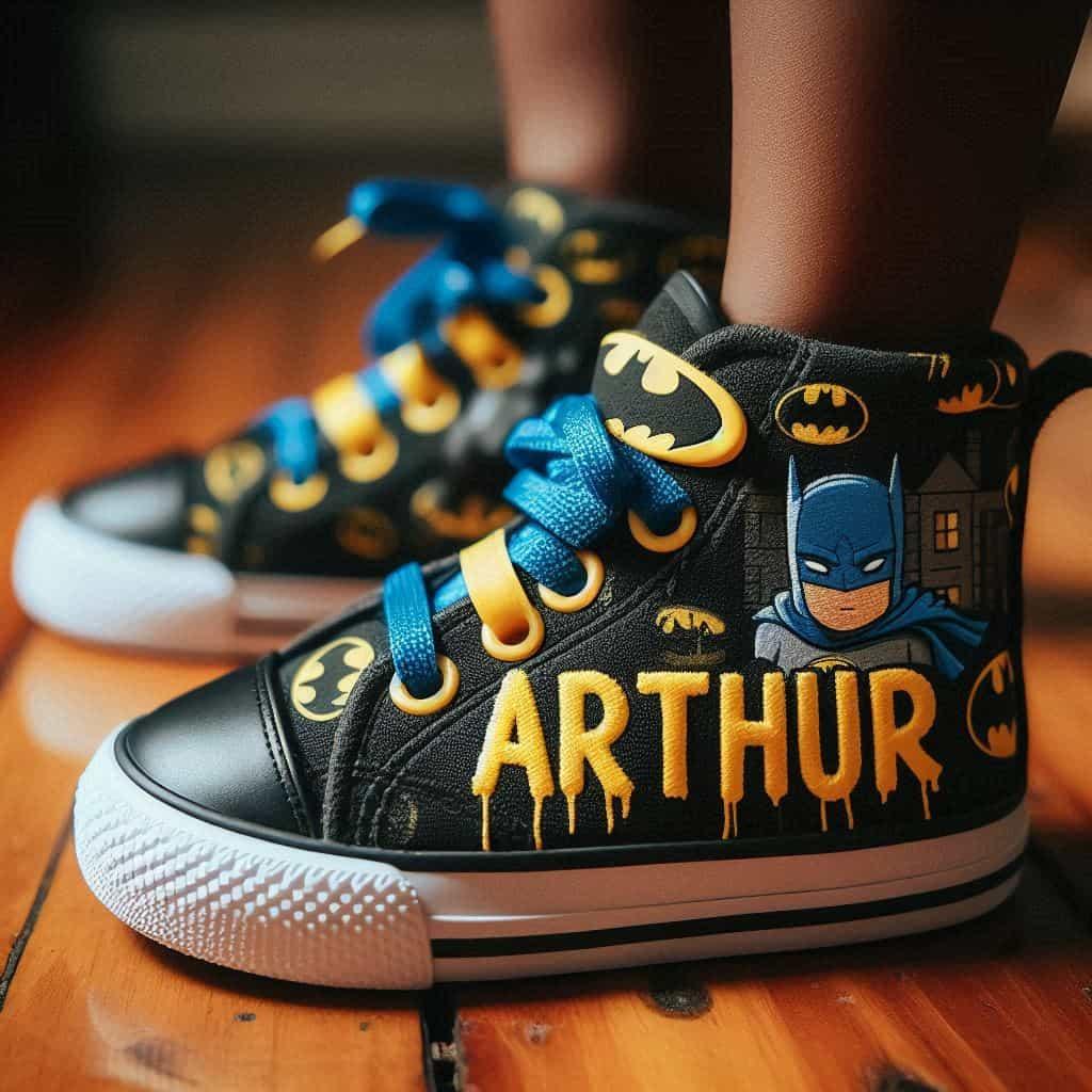 Chaussures pour enfant personnalisees avec le prenom arthur theme batman