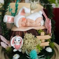 Glass lighted bell with customizable white fimo baby rabbit