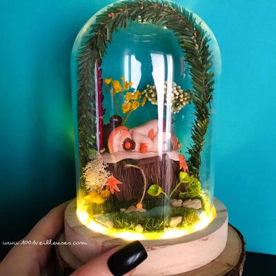 Great newborn gift consisting of a personalized glass bell nightlight with the child's name, bear and river theme