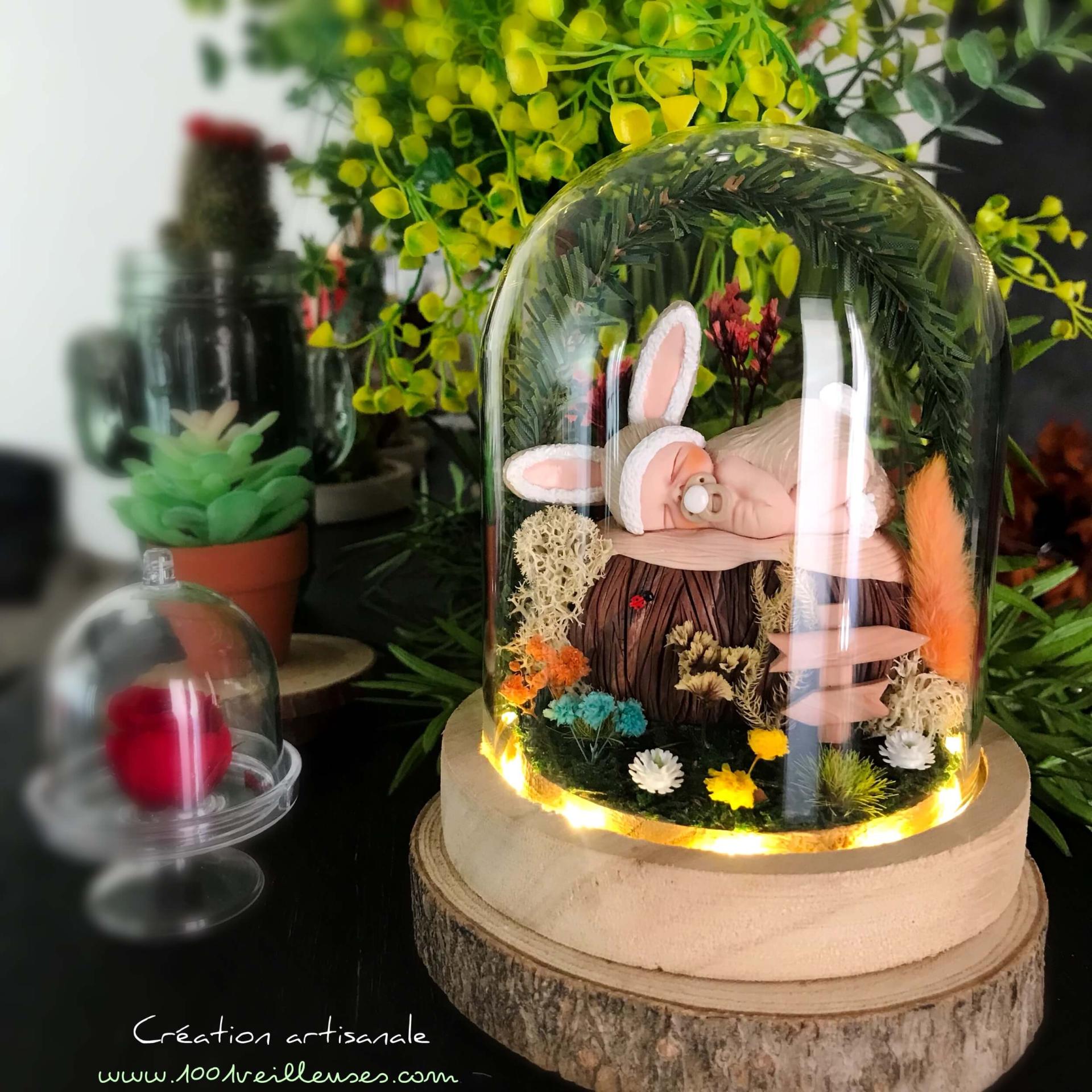 Baby girl nightlight, baby boy nightlight - handmade creation - personalized newborn gift set - rabbit theme