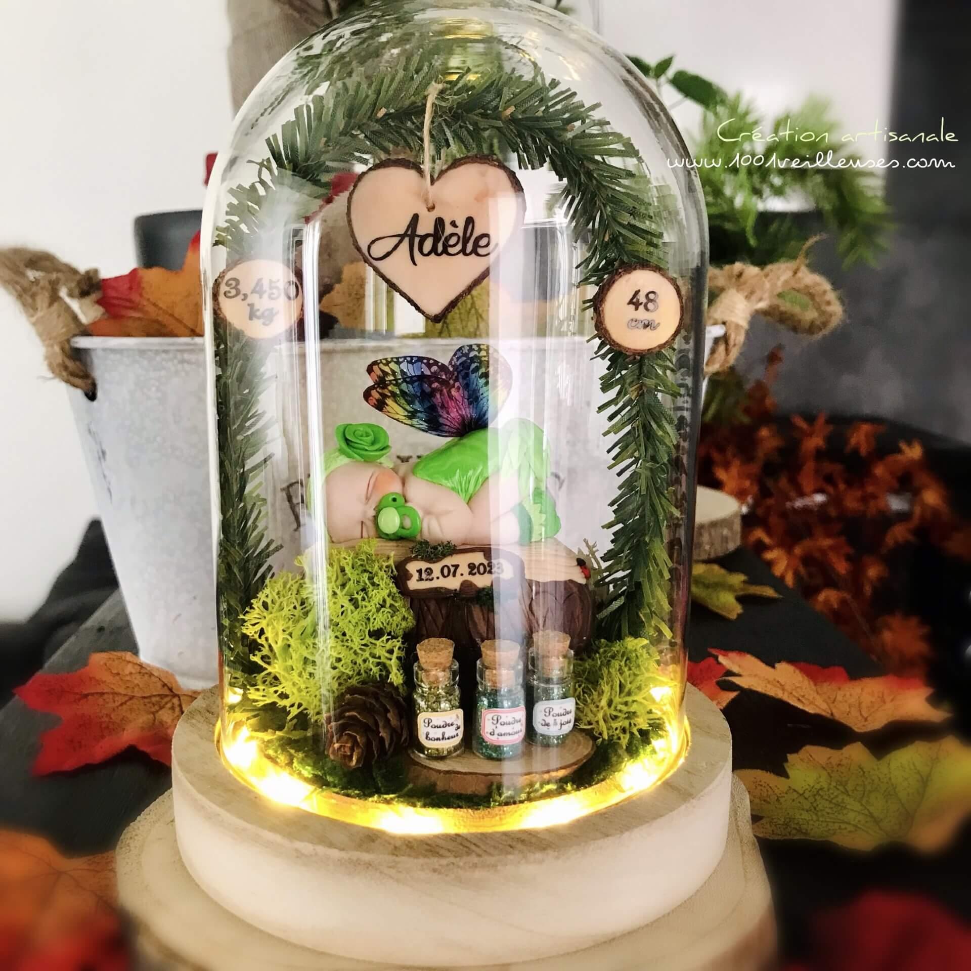 Cloche LED enchantée, thème fée verte, travail artisanal - Cadeau adorable pour bébé