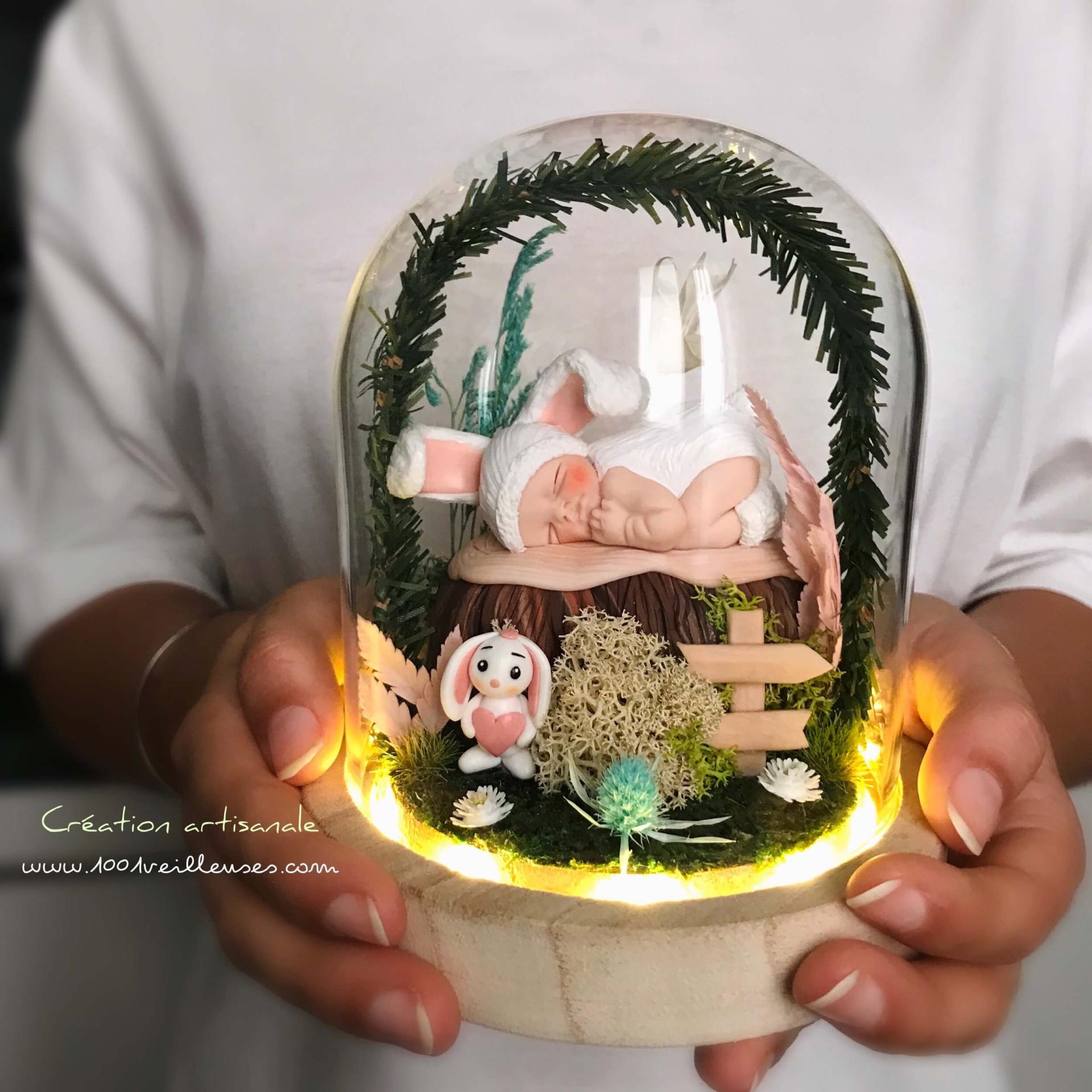 Cloche led lumineuse theme lapin à personnaliser - création artisanale - original - fait main