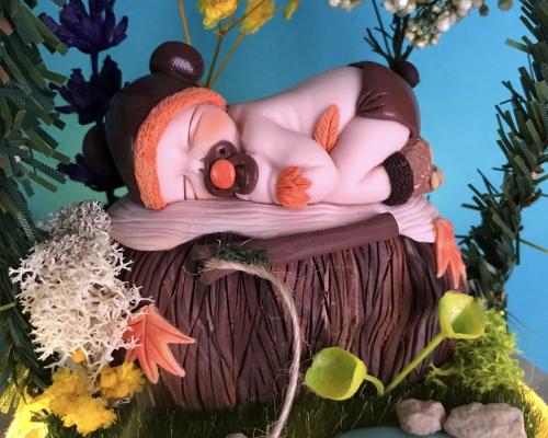 super cadeau de naissance composé d'une veilleuse sous cloche en verre personnalisé au prénom de l'enfant, thème ours et fleuve
