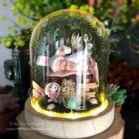 Personalized nightlight with the name, handmade creation, glass dome with a baby, rabbit theme