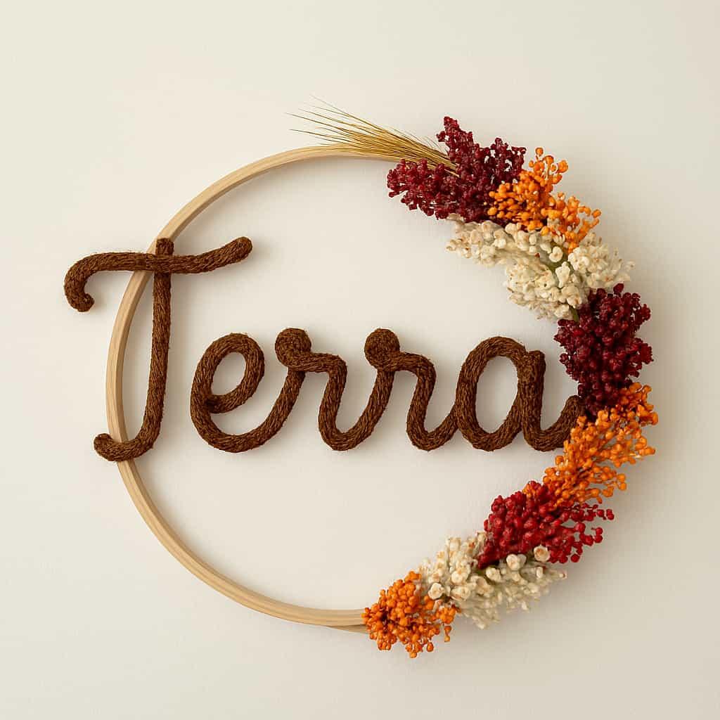 Couronne de fleurs personnalisée avec le prénom Terra cadeau de naissance unique et artisanal