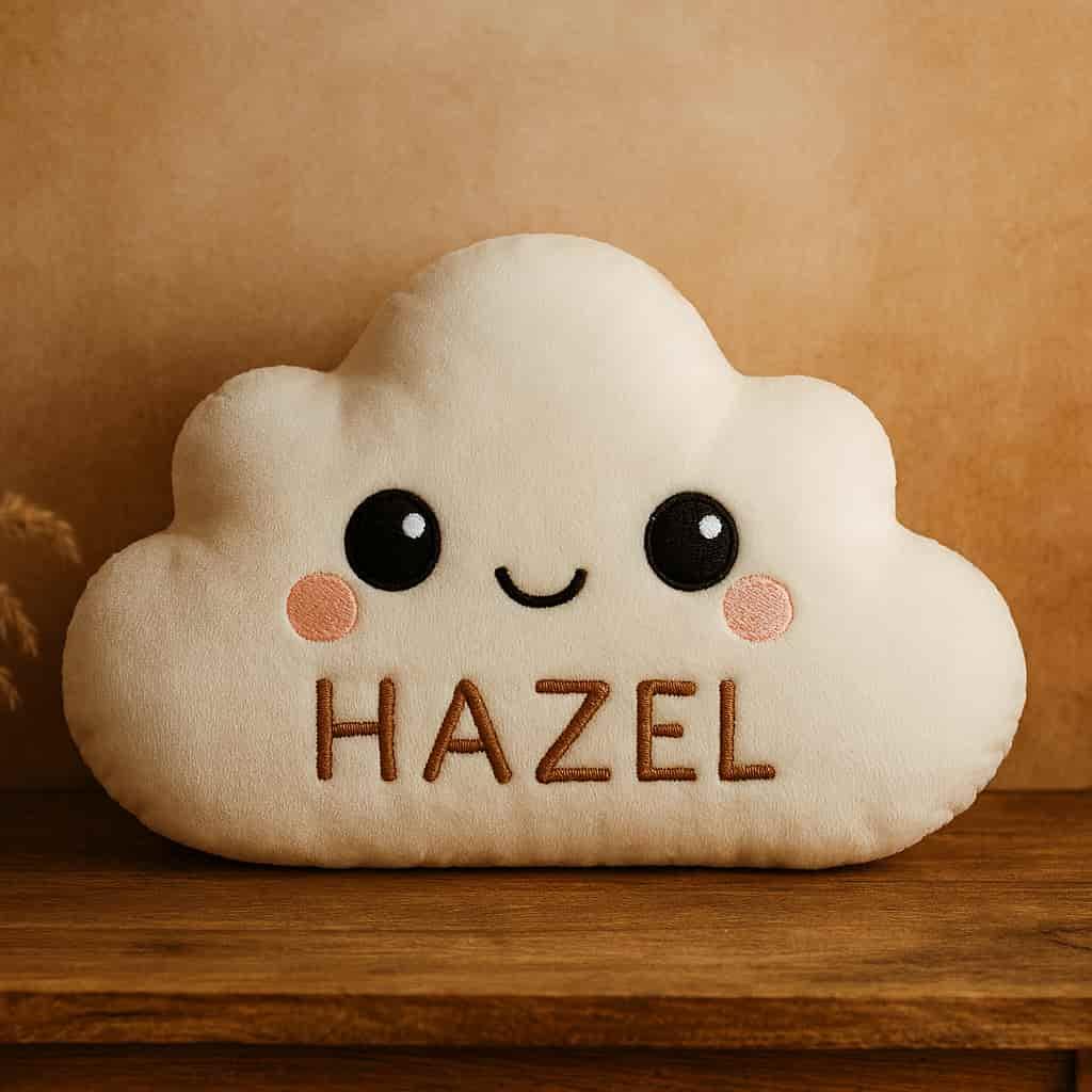 Coussin en forme de nuage personnalisé avec le prénom Hazel