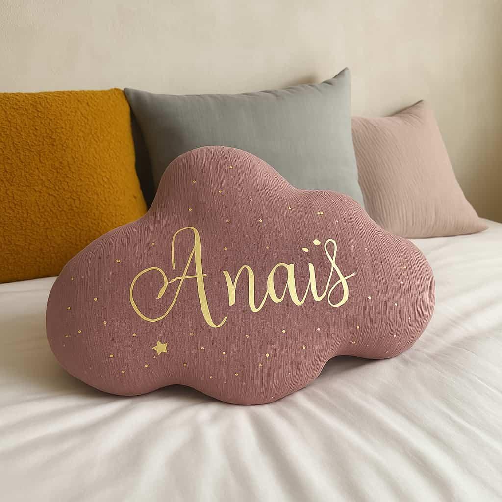 Coussin personnalisé avec le prénom Anaïs en forme de nuage