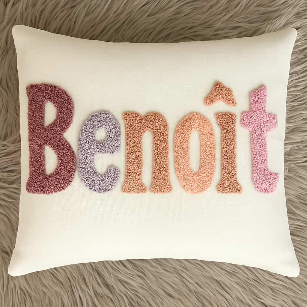 Coussin personnalisé avec le prénom Benoît style feutrine en relief
