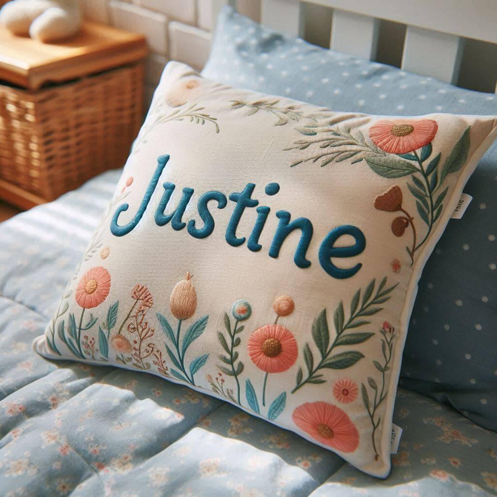 Coussin personnalise avec le prenom justine